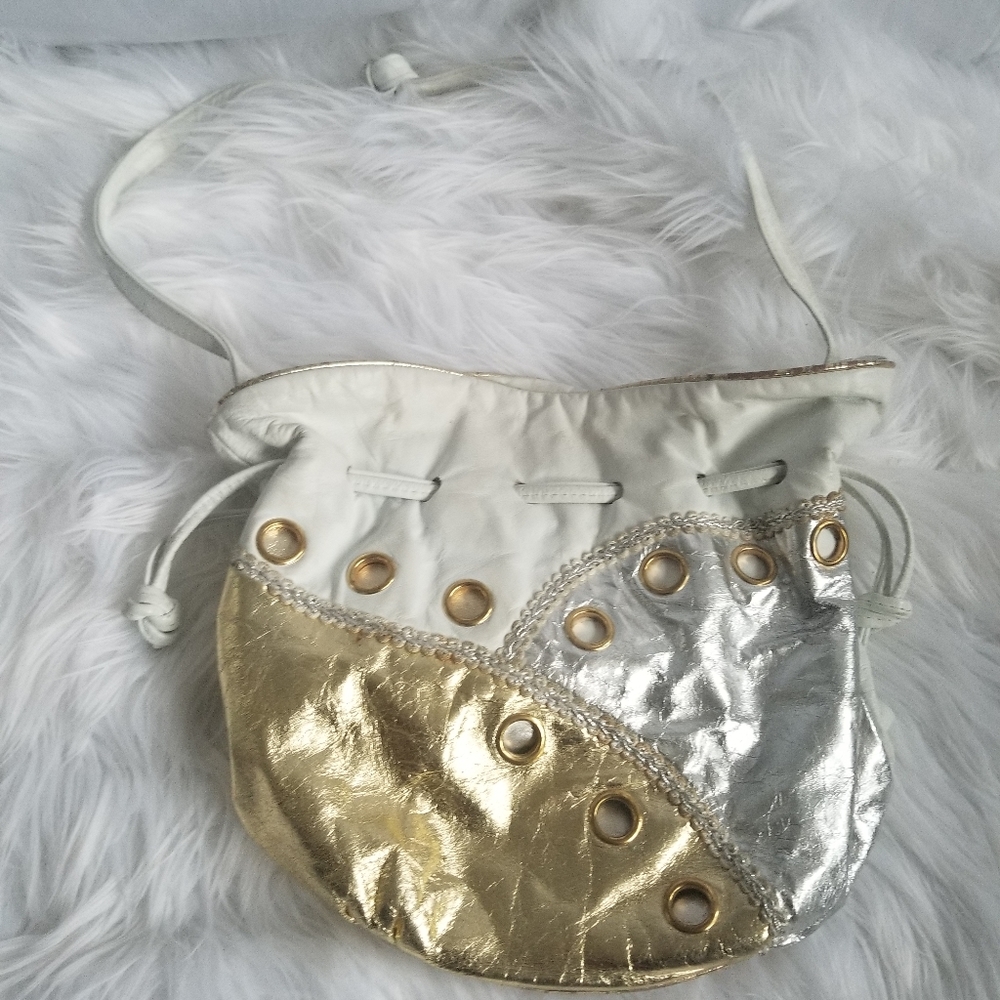 AWESOME Vintage Metallic Leather Bucket Bag
